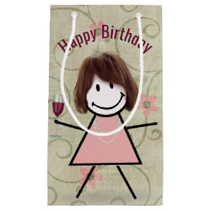Sacola Para Presentes Pequena Birthday Vestiu Garota Com Vinho Vermelho