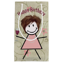Sacola Para Presentes Pequena Birthday Vestiu Garota Com Vinho Vermelho