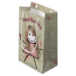 Sacola Para Presentes Pequena Birthday Vestiu Garota Com Vinho Vermelho