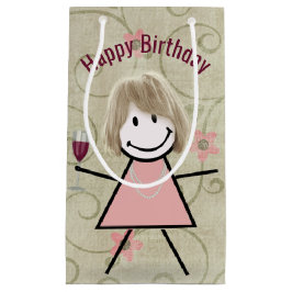 Sacola Para Presentes Pequena Birthday Vestiu Garota Com Vinho Vermelho