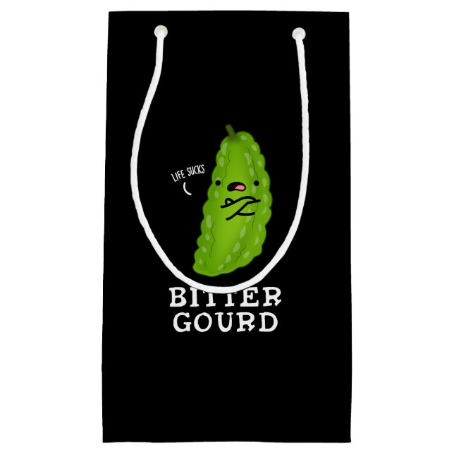 Sacola Para Presentes Pequena Bitter Gourd Engraçado Veggie Pun Dark BG (Frente)