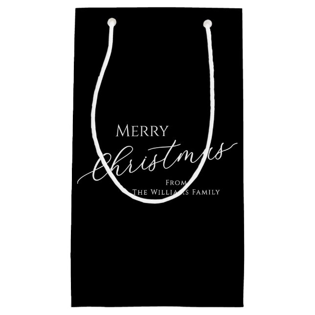 Sacola Para Presentes Pequena Black Modern Minimalist Merry Christmas (Frente)