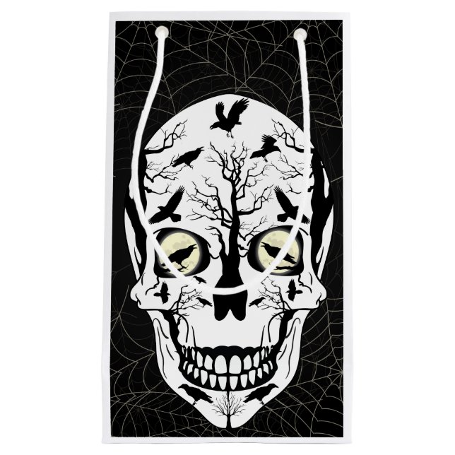 Sacola Para Presentes Pequena Black Raven Skeleton Skull Gift Bag (Frente)