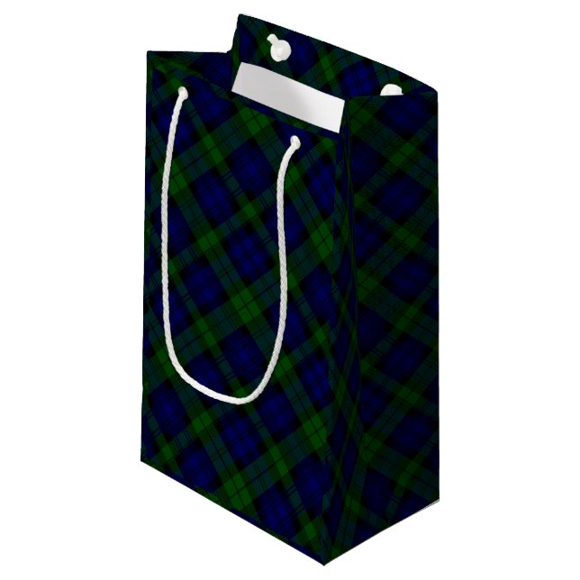 Sacola Para Presentes Pequena Black Watch Tartan Blue Green Xadrez (Frente inclinada)