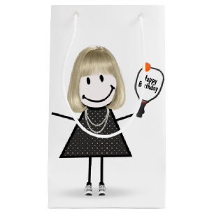 Sacola Para Presentes Pequena Bloco de Aniversário com Garota com Pickleball