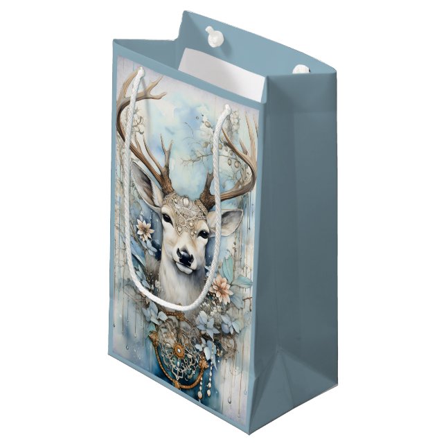 Sacola Para Presentes Pequena Blue Deer Vestindo Fora Floral (Frente inclinada)