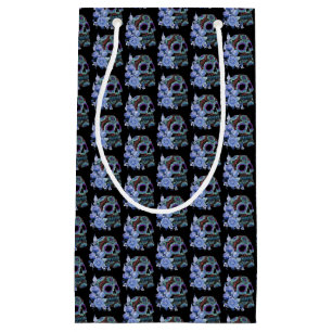 Sacola Para Presentes Pequena Blue Floral Black Sugar Skull Day Of The Dead