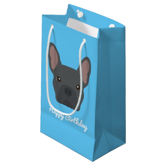 Sacola Para Presentes Pequena Blue French Bulldog Small Gift Bag (Frente inclinada)