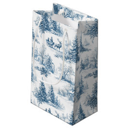 Sacola Para Presentes Pequena Blue Toile Christmas Pattern