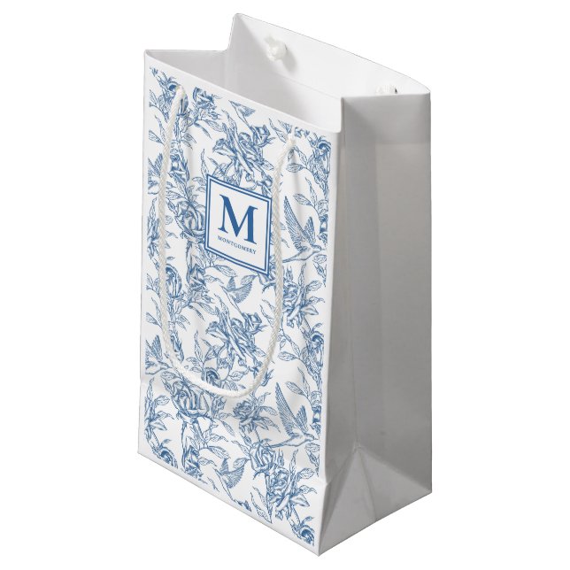Sacola Para Presentes Pequena Blue Toile French Monogram (Frente inclinada)