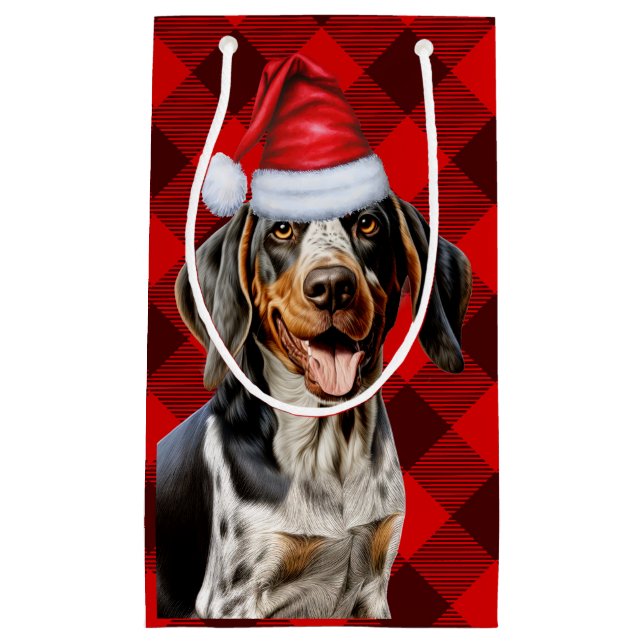 Sacola Para Presentes Pequena Bluetick Coonhound Xadrez festiva Natal (Frente)