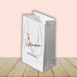 Sacola Para Presentes Pequena Blush de Script Minimalista Moderno de Bridesmaid