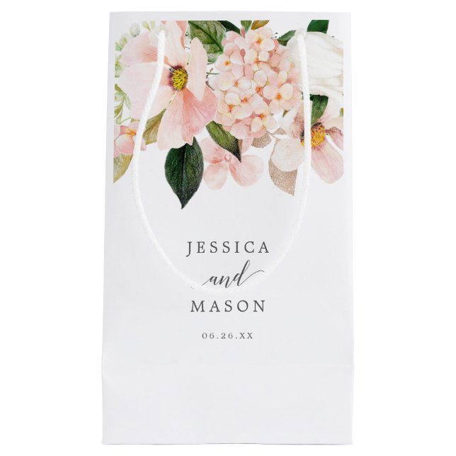 Sacola Para Presentes Pequena Blush Hydrangea Hotel Casamento Gift Bag (Frente)