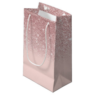 Sacola Para Presentes Pequena Blush Rosa Ombre Brilho Dourado Rosa