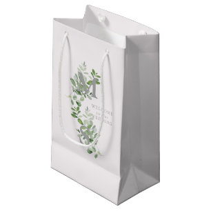 Sacola Para Presentes Pequena Boas-vindas ao Casamento Rosa Pálido Eucalyptus Mo