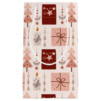 Sacola Para Presentes Pequena Boho Pink Christmas
