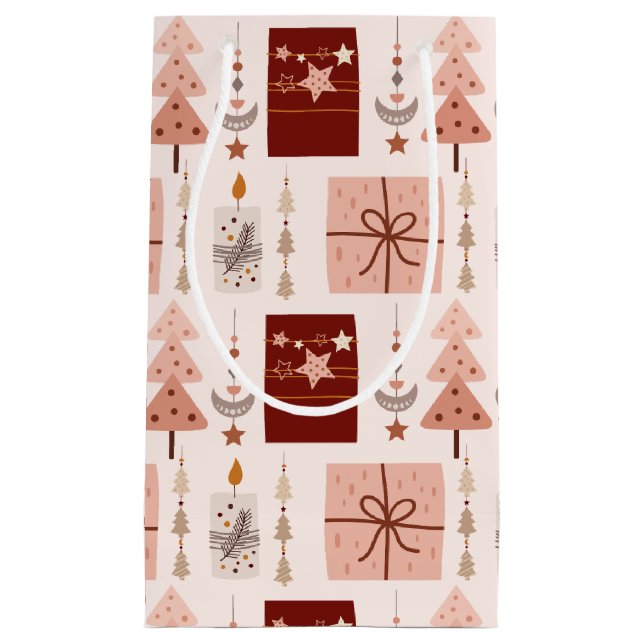 Sacola Para Presentes Pequena Boho Pink Christmas (Frente)
