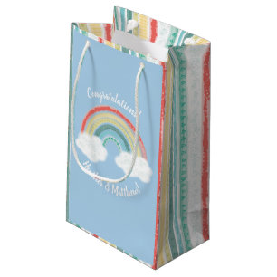 Sacola Para Presentes Pequena Boho Rainbow Chá de fraldas Blue Boy
