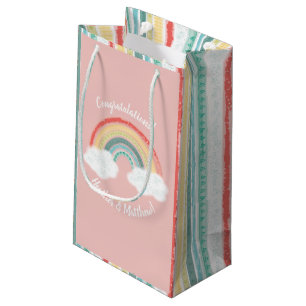 Sacola Para Presentes Pequena Boho Rainbow Chá de fraldas Rosa