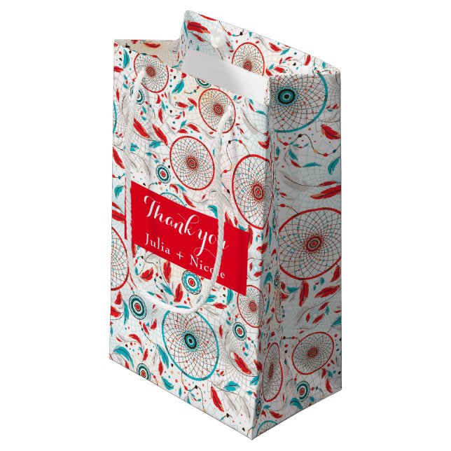 Sacola Para Presentes Pequena Boho Tribal Feather Dreamcatcher Weding (Frente inclinada)