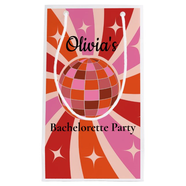 Sacola Para Presentes Pequena Bola de discoteca retrô personalizada para despedi (Frente)