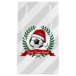Sacola Para Presentes Pequena Bola de futebol que veste um Natal do chapéu do