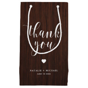Sacola Para Presentes Pequena Bold Script Rustic Wood Patterno Obrigado Dar Bag