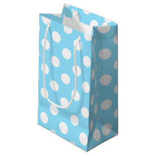 Sacola Para Presentes Pequena Bolinhas brancas em azul pálido
