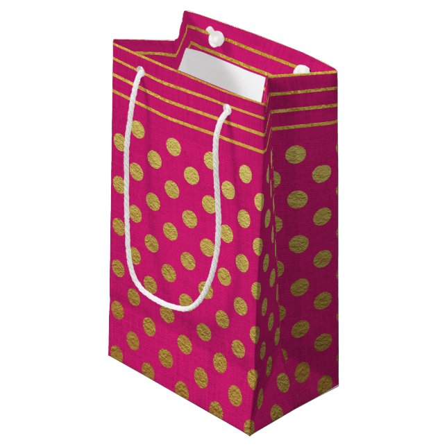 Sacola Para Presentes Pequena Bolinhas E STRIPES DOURADAS E DE TINTA (Frente inclinada)