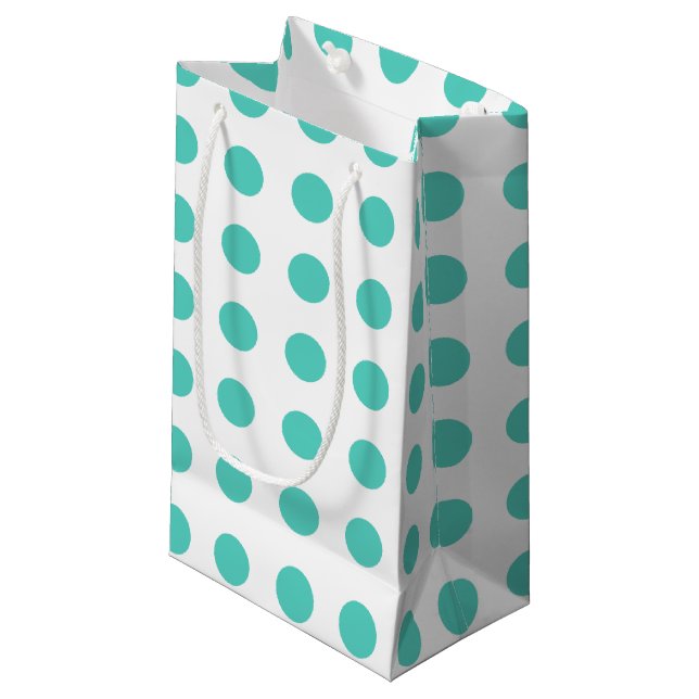 Sacola Para Presentes Pequena Bolinhas turquesas (Frente inclinada)