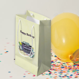 Sacola Para Presentes Pequena Bolo de Aniversário Manual Roxa Máquina de Escreve