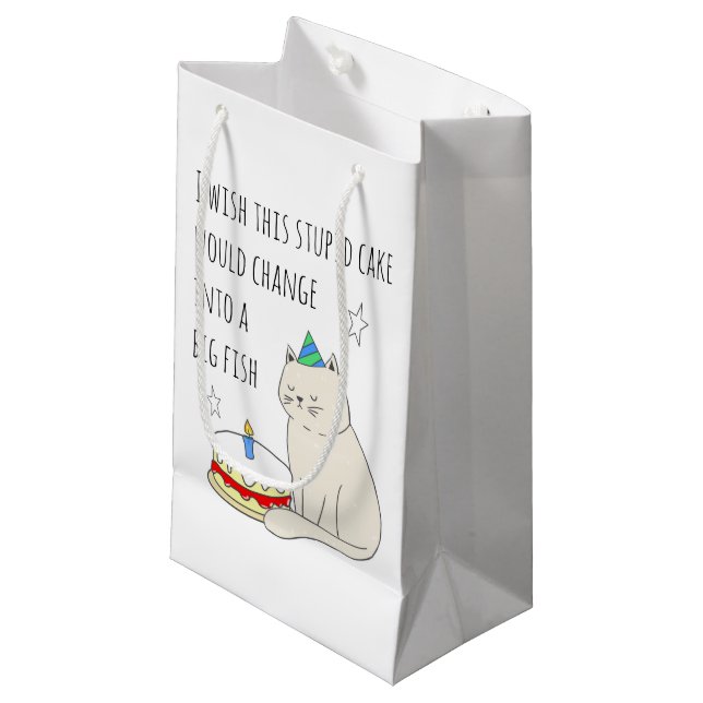 Sacola Para Presentes Pequena Bolo de Bolo de Aniversário de Gato Bonito (Frente inclinada)