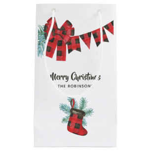 Sacola Para Presentes Pequena Bom Natal da Xadrez Buffalo Lumberjack Bear