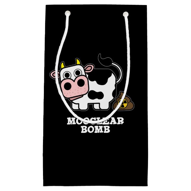 Sacola Para Presentes Pequena Bomba Mooclear Vaca Funny Pun Dark BG (Frente)