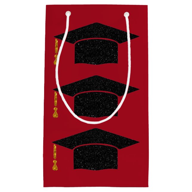 Sacola Para Presentes Pequena Boné de formatura com brilho (Frente)