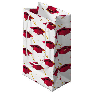 Sacola Para Presentes Pequena Boné de formatura Vermelho com Confetti