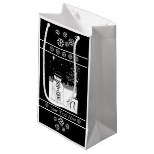 Sacola Para Presentes Pequena boneco de neve com cachecol e chapéu preto e bran