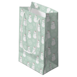 Sacola Para Presentes Pequena Boneco de neve com padrão verde brilhante festa de