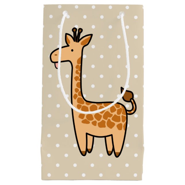 Sacola Para Presentes Pequena Bonita Cartoon Baby Giraffe & Bolinhas (Frente)