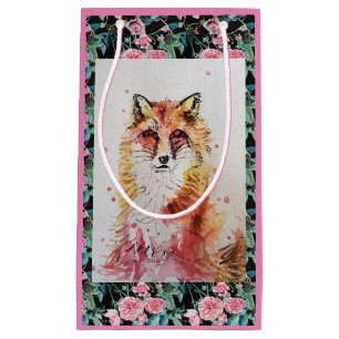 Sacola Para Presentes Pequena Bonita Fox Watercolor Pintura Pintura Com Cor Verm
