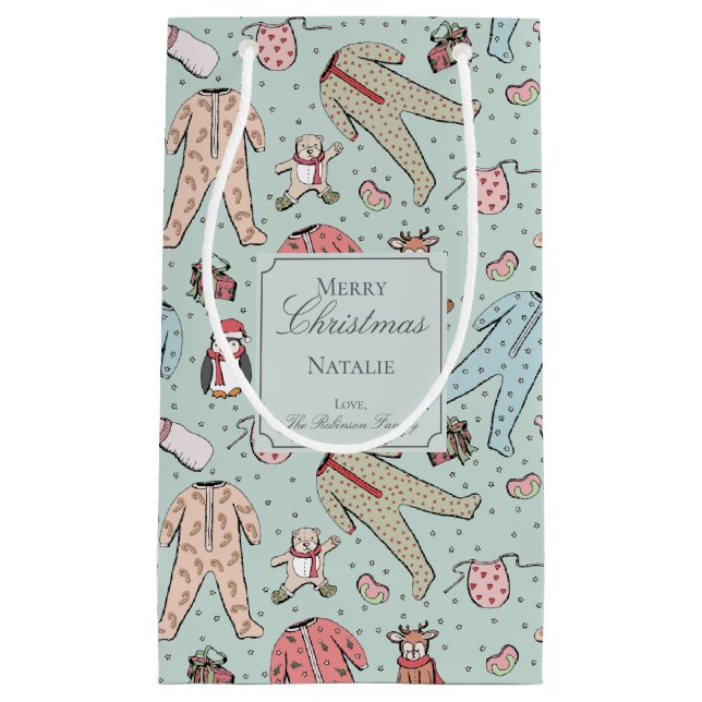 Sacola Para Presentes Pequena Bonita Menina Verde Bebê Personalizada (Frente)