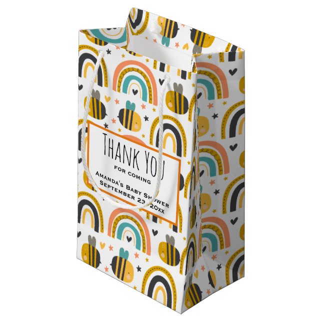 Sacola Para Presentes Pequena Bonitinho e Rainbows Padrão Obrigado (Frente inclinada)