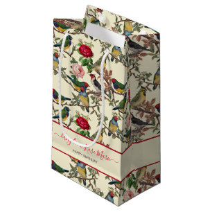 Sacola Para Presentes Pequena Bonito Chintzy Victorian Scrapbook Birds Design