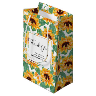 Sacola Para Presentes Pequena Bonito Sol-flores Amarelo e Verde Padrão Obrigado