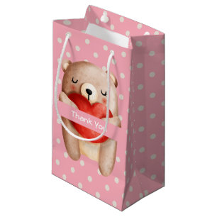 Sacola Para Presentes Pequena Bonito Urso de Teddy Carregando Coração Vermelho O