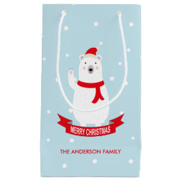 Sacola Para Presentes Pequena Bonito Urso Polar de Natal Personalizável