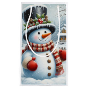 Sacola Para Presentes Pequena Bonito, Vintage/Natal Whimsical/boneco de neve de
