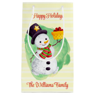 Sacola Para Presentes Pequena Bonito Watercolor Snowman