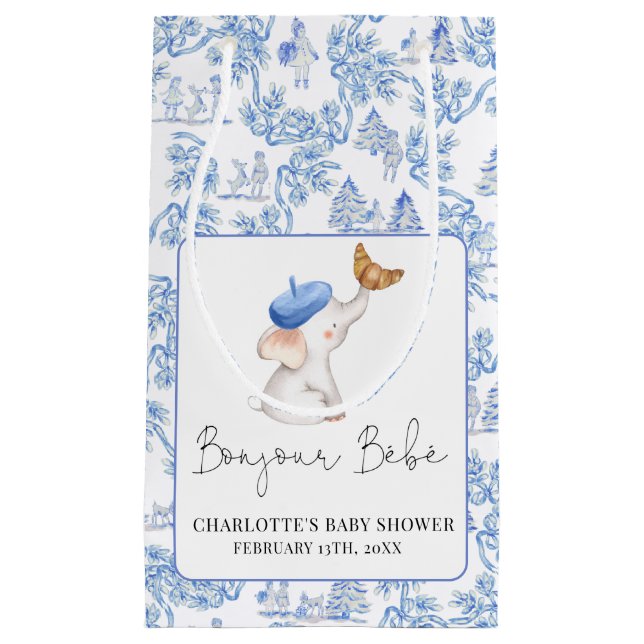 Sacola Para Presentes Pequena Bonjour Bebe Romântica Garota Chá de fraldas Sma (Frente)