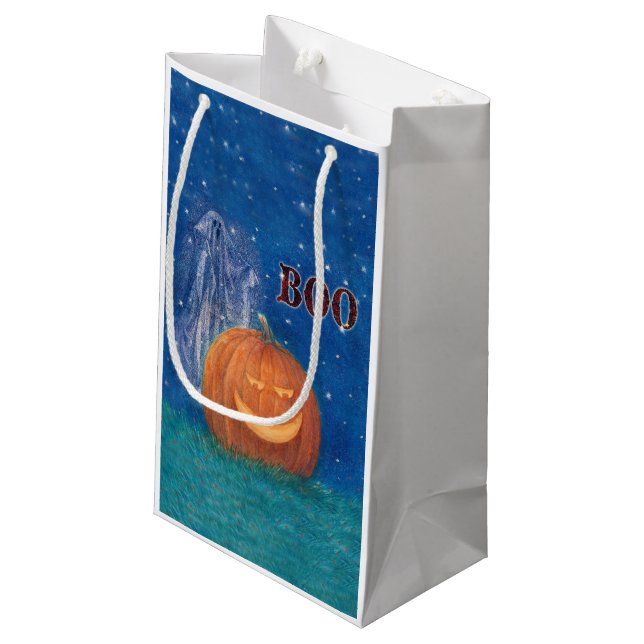 Sacola Para Presentes Pequena Bootiful Halloween Big Pumpkin Cute Ghost (Verso inclinado)